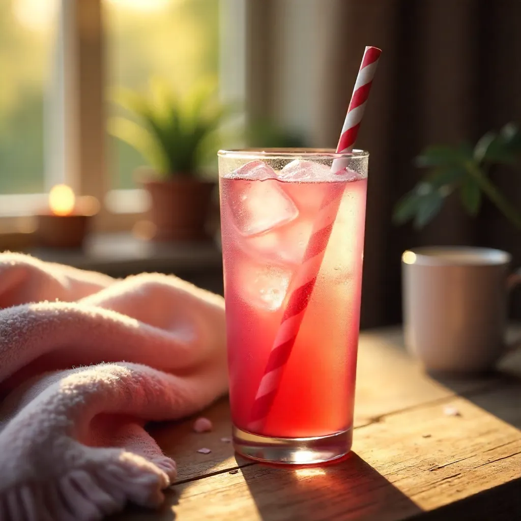 Cozy Pink Iced Beverage on a Wooden Table