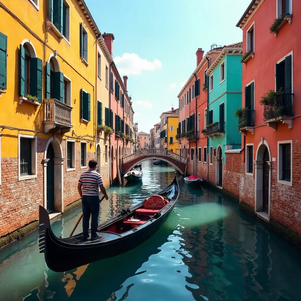 Gondola Glide Through Venice's Colorful Canals