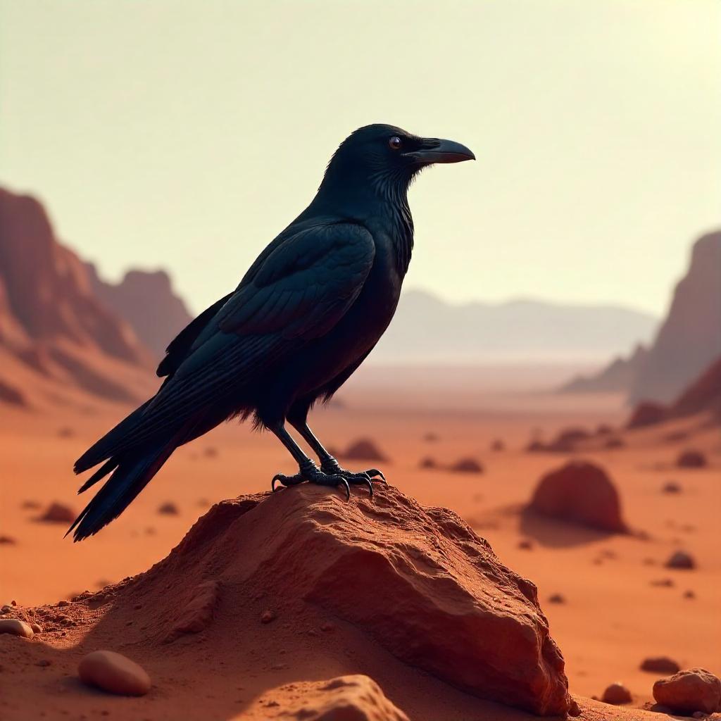 Raven on Mars: A Photoreal Martian Moment