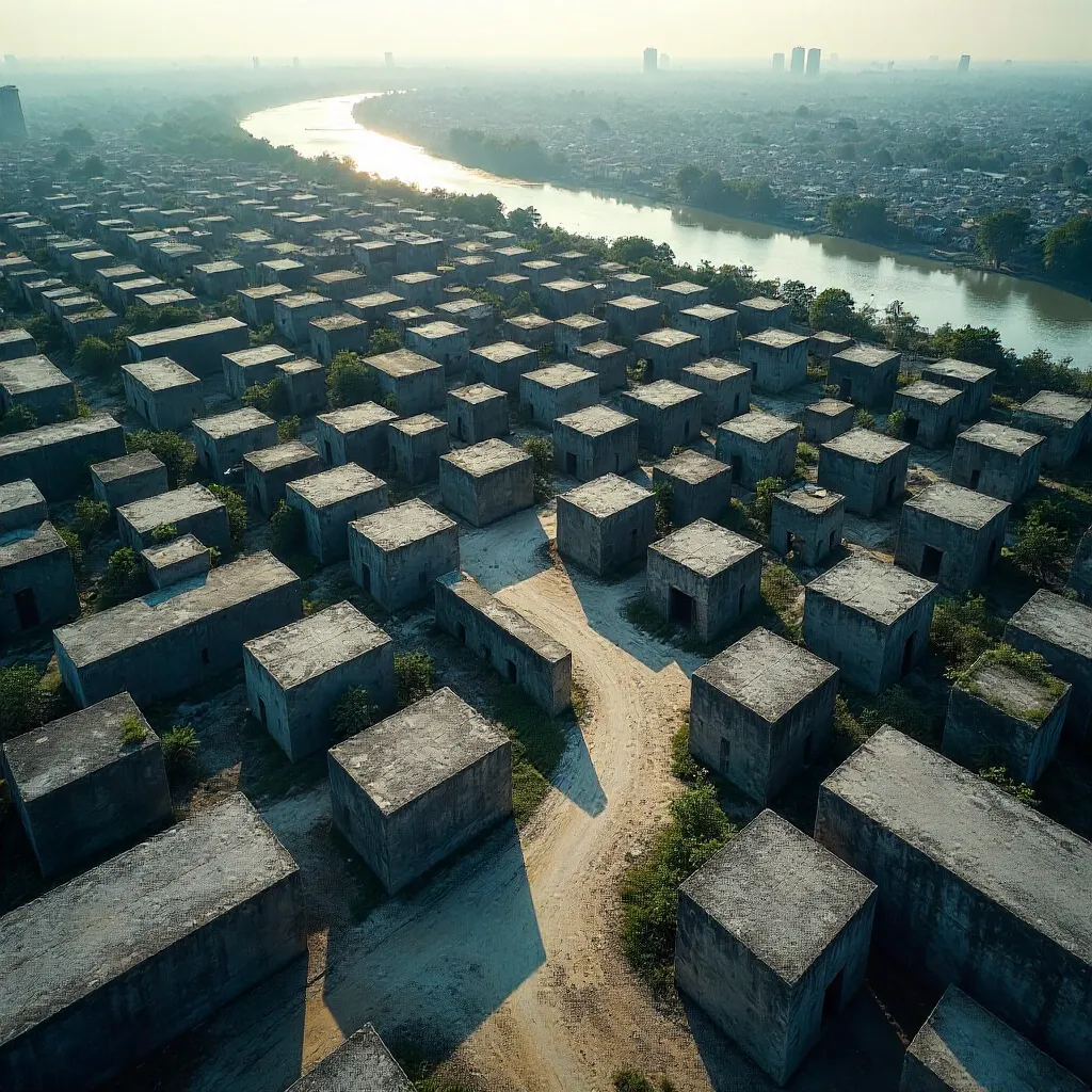 Aerial Grid of Concrete Blocks in Dhaka