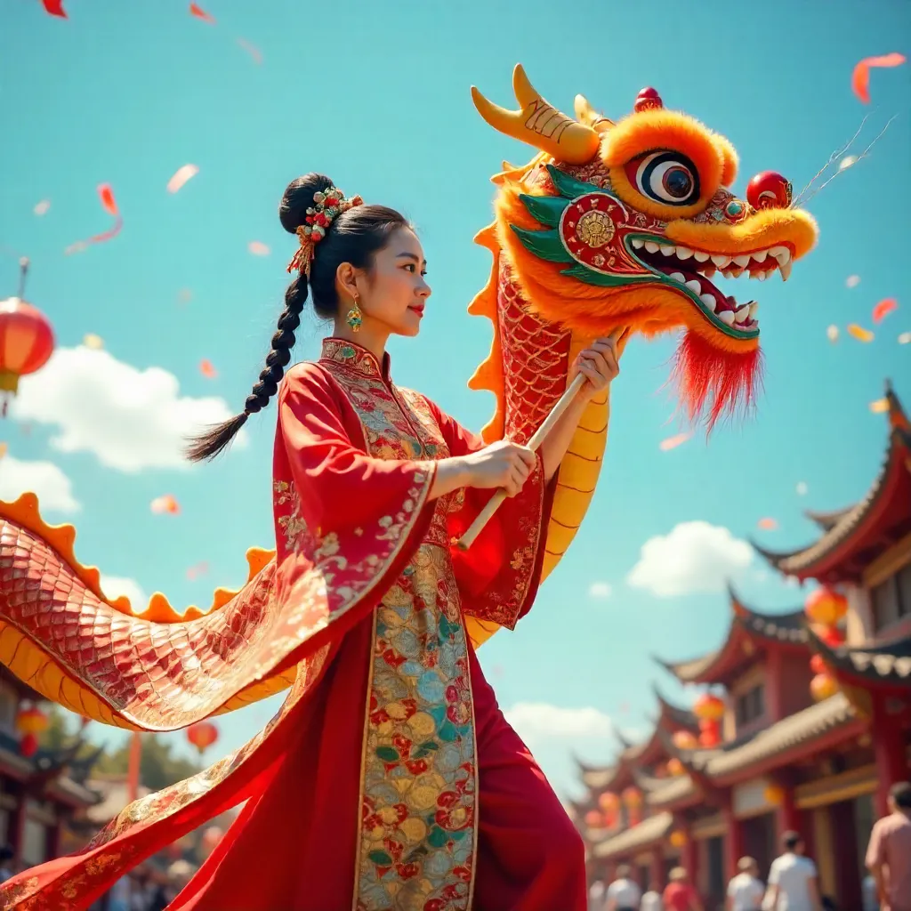 Dragon Dance in Azure Sky: Cultural Celebration