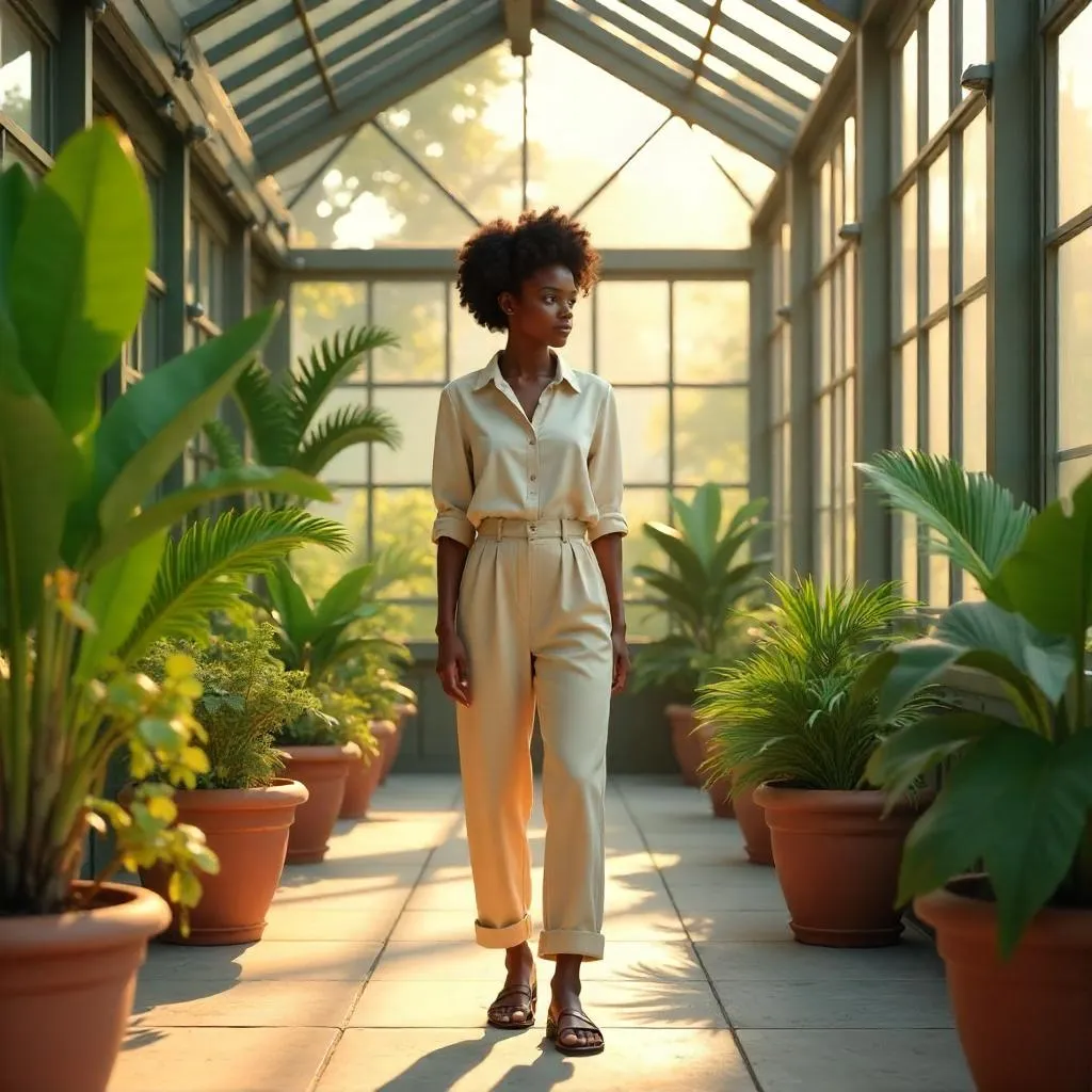 3D Render: Young Black Woman in a Conservatory