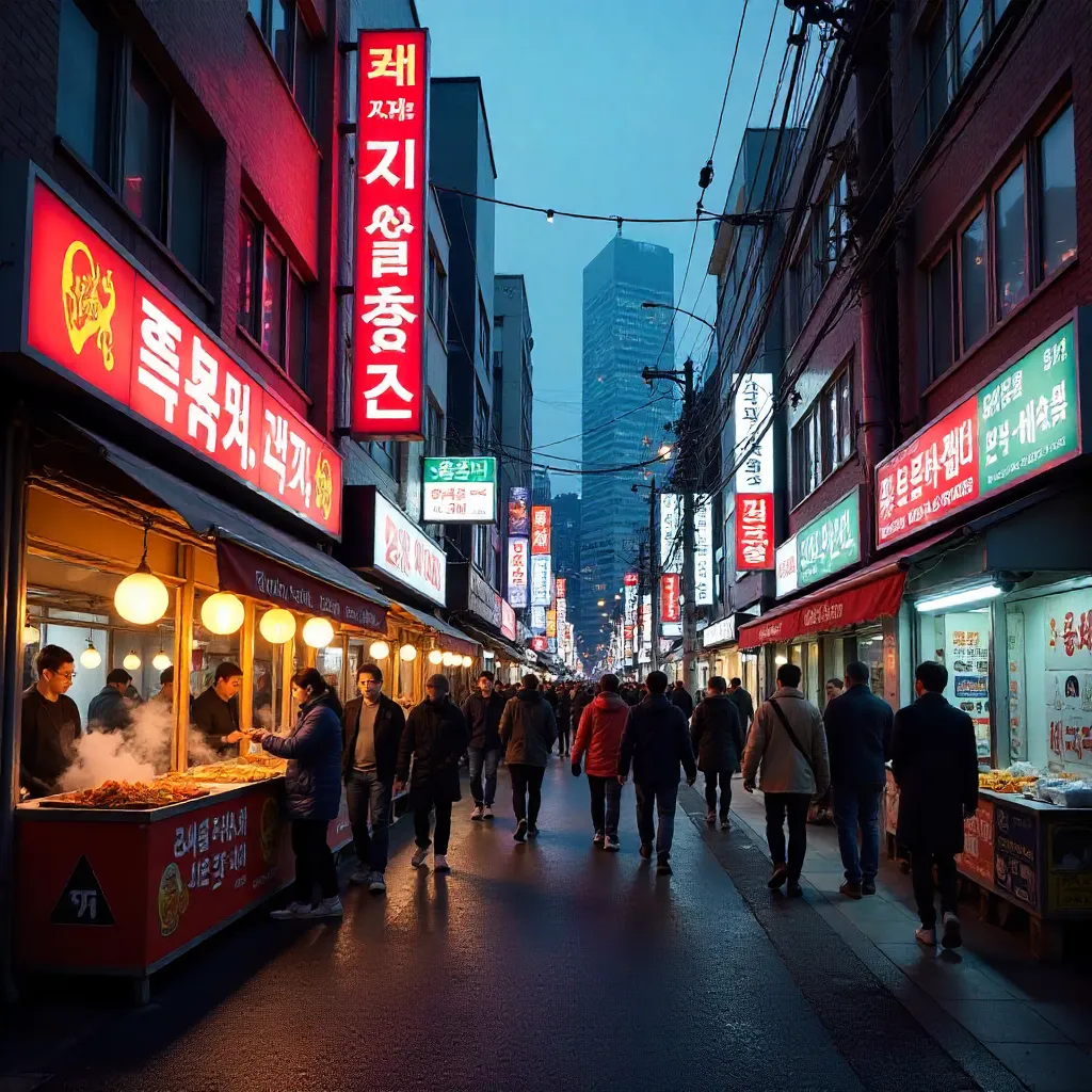 Neon Seoul Street at Dusk