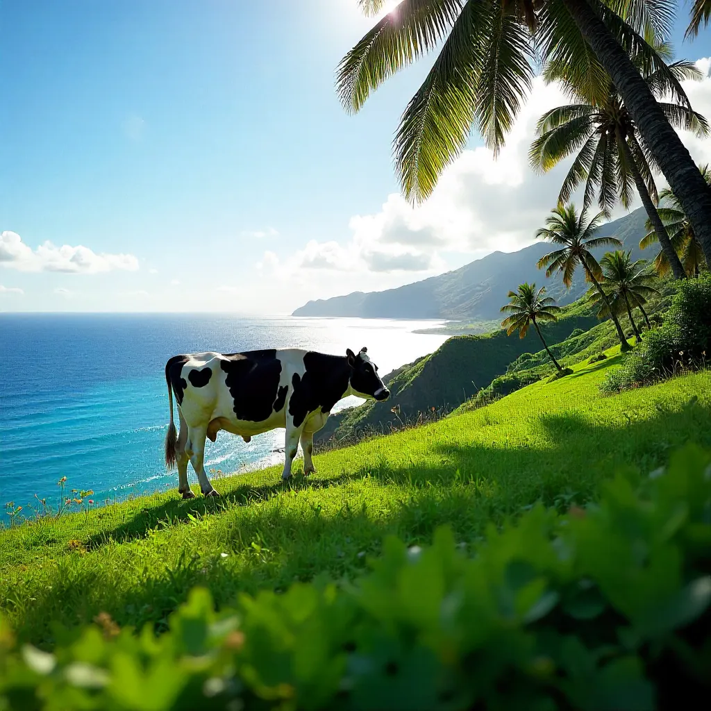 Lone Cow Grazing on Haleiwa Green Hillside