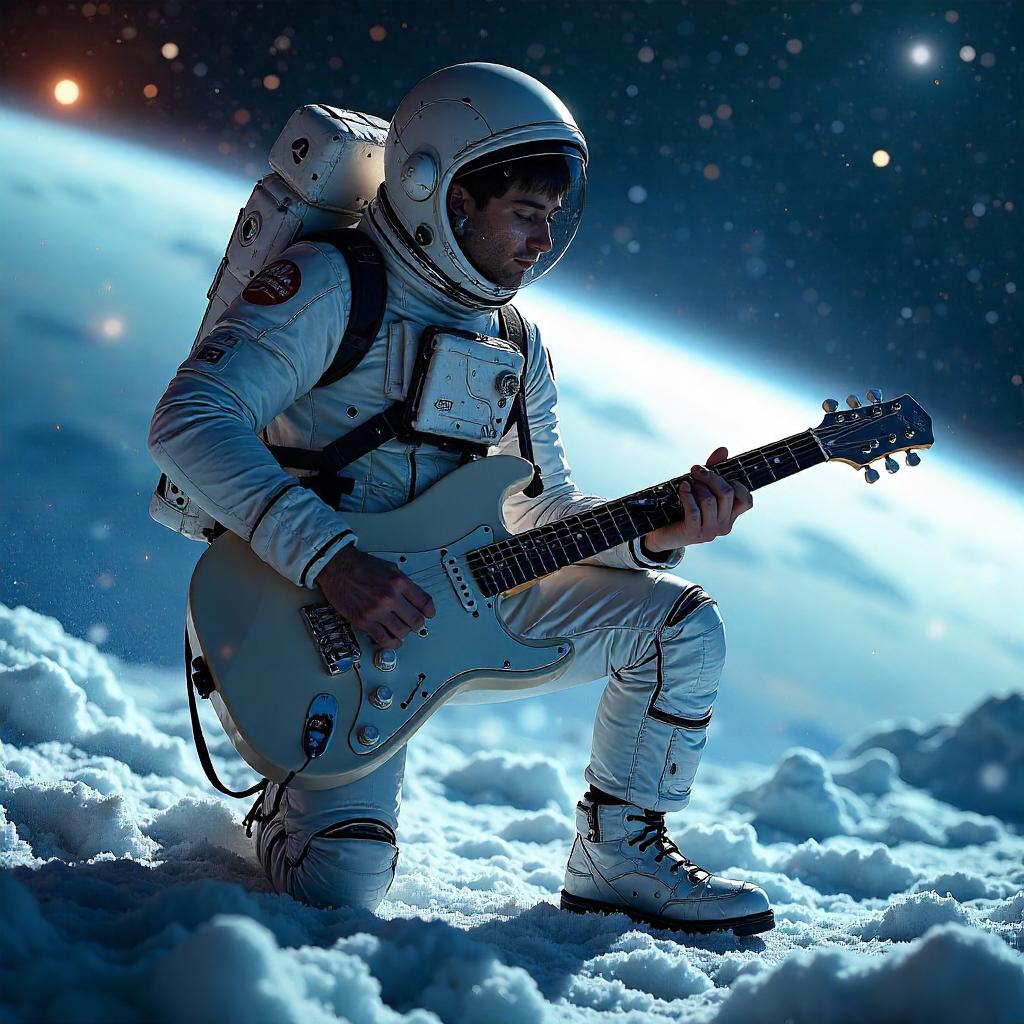 Photorealistic Musician on a Comet