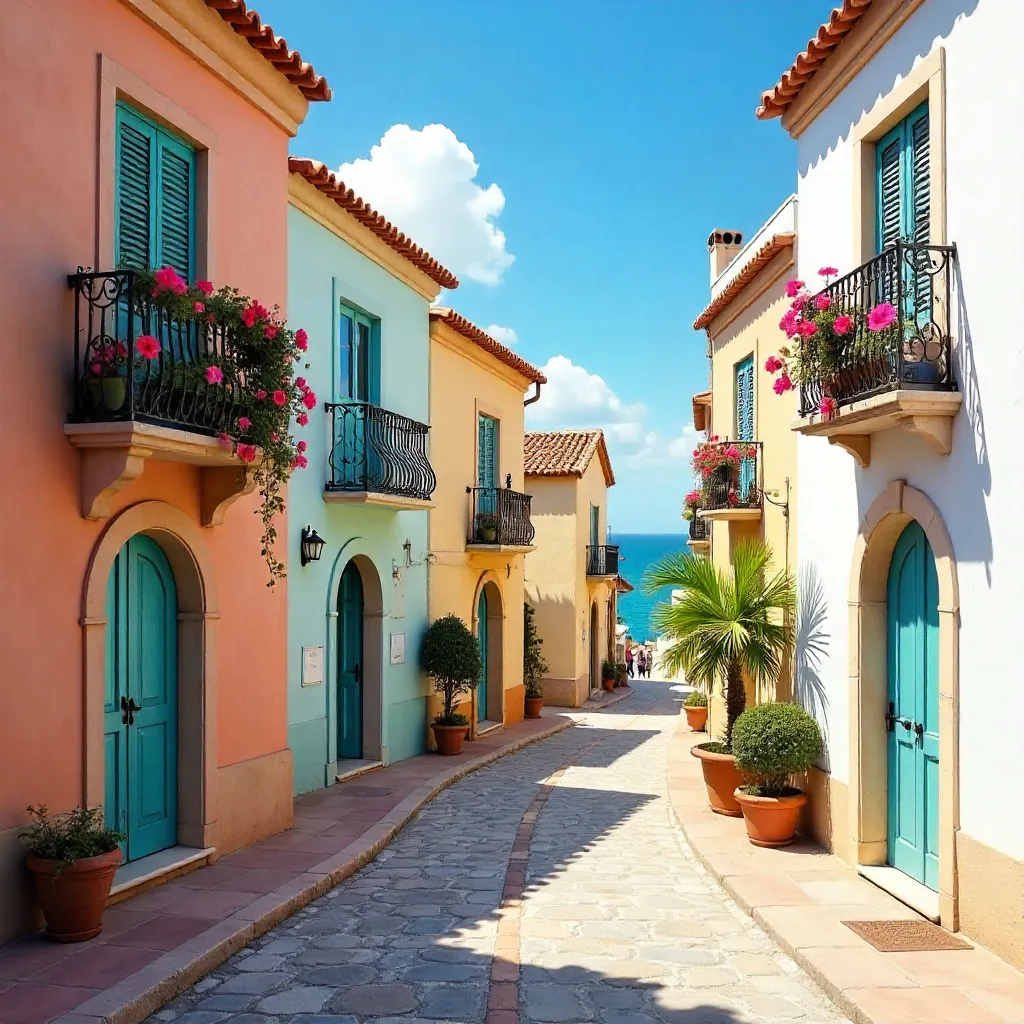 Pastel Mediterranean Houses Under a Clear Blue Sky