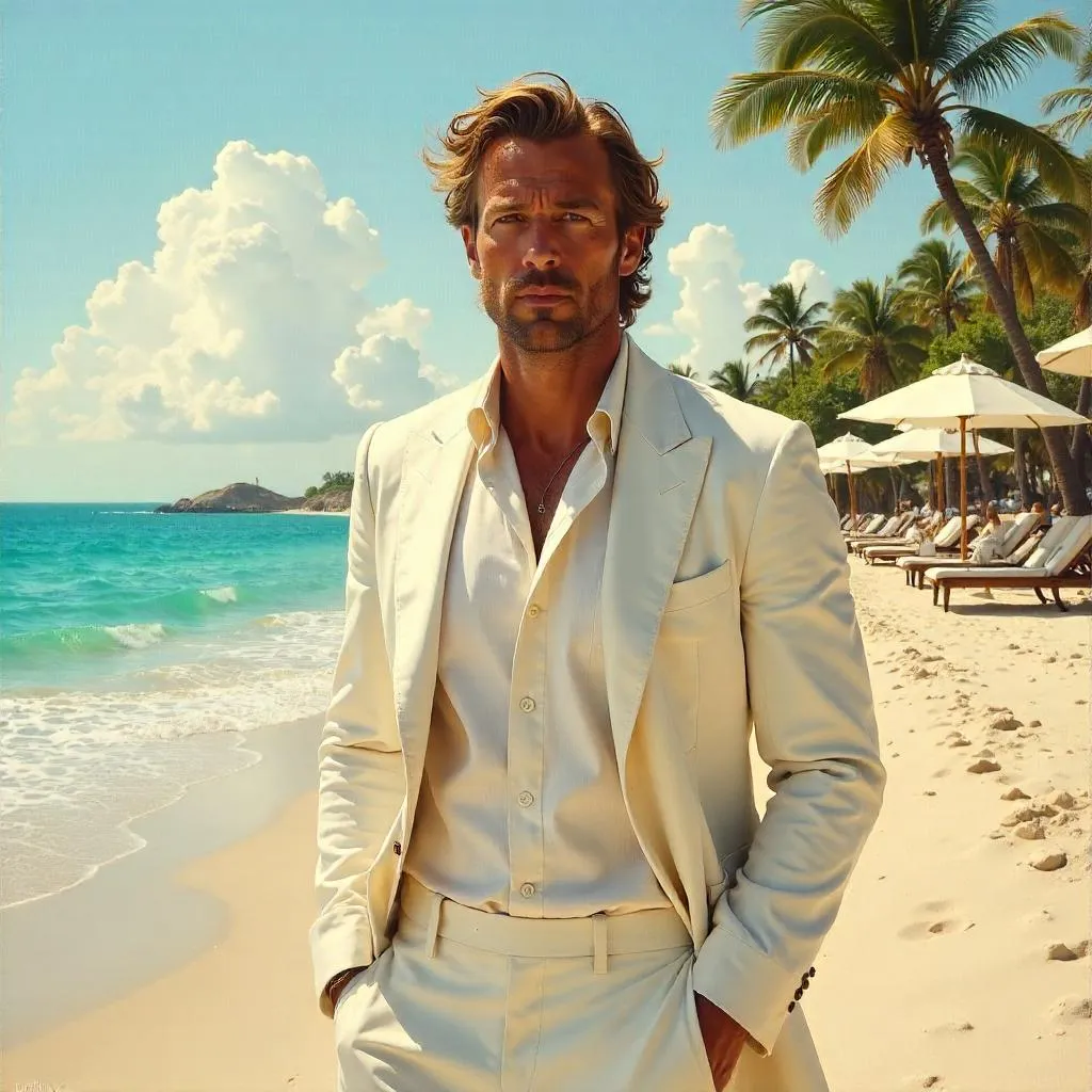Elegant White Gentleman at a Beach Resort