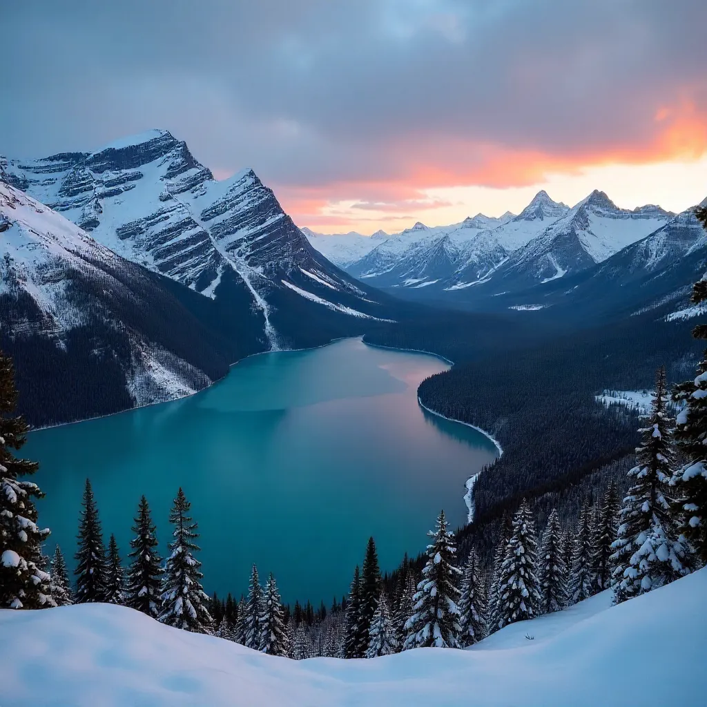 Banff Twilight: Snow-Capped Peaks at Dusk