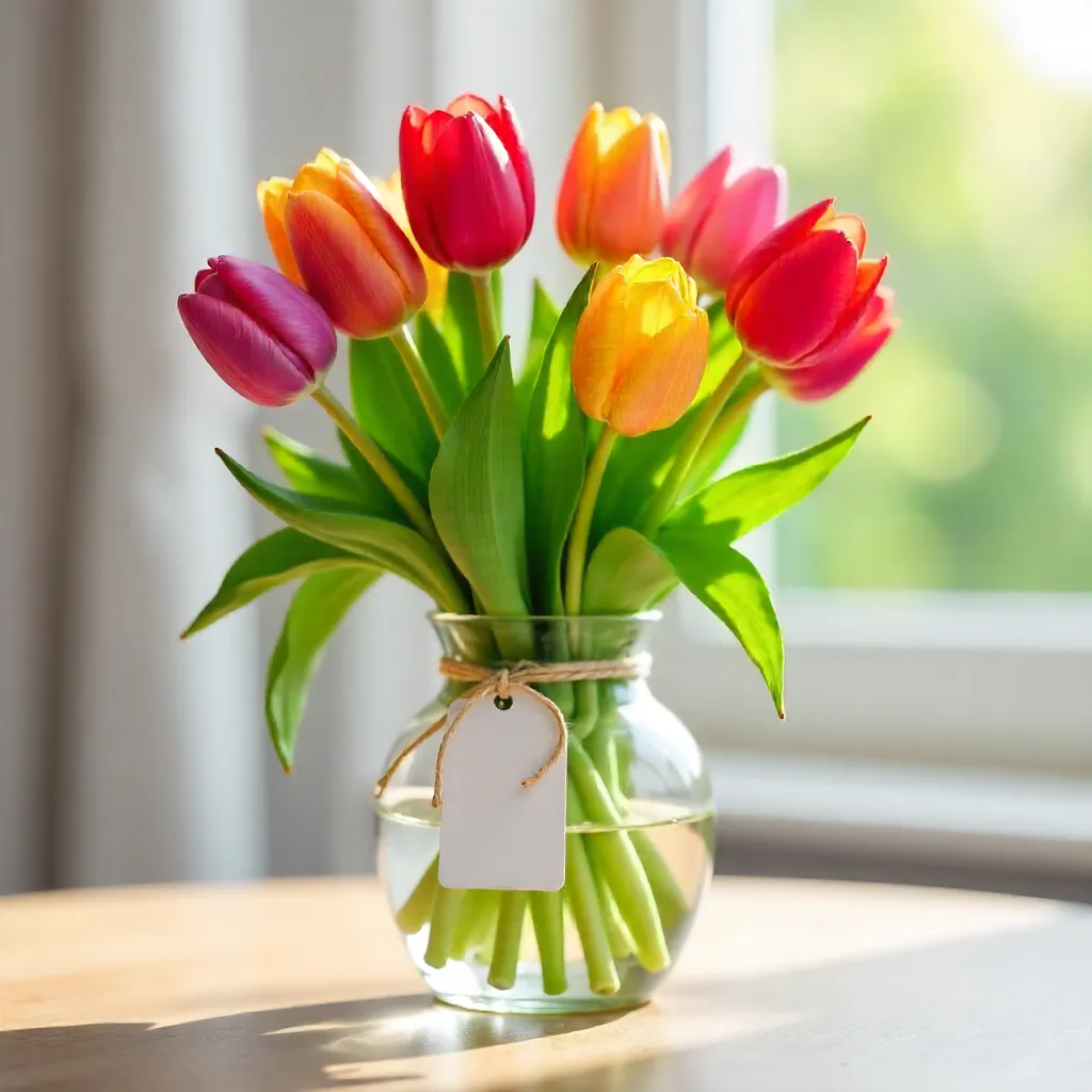 Vibrant Tulip Arrangement with Blank Gift Tags