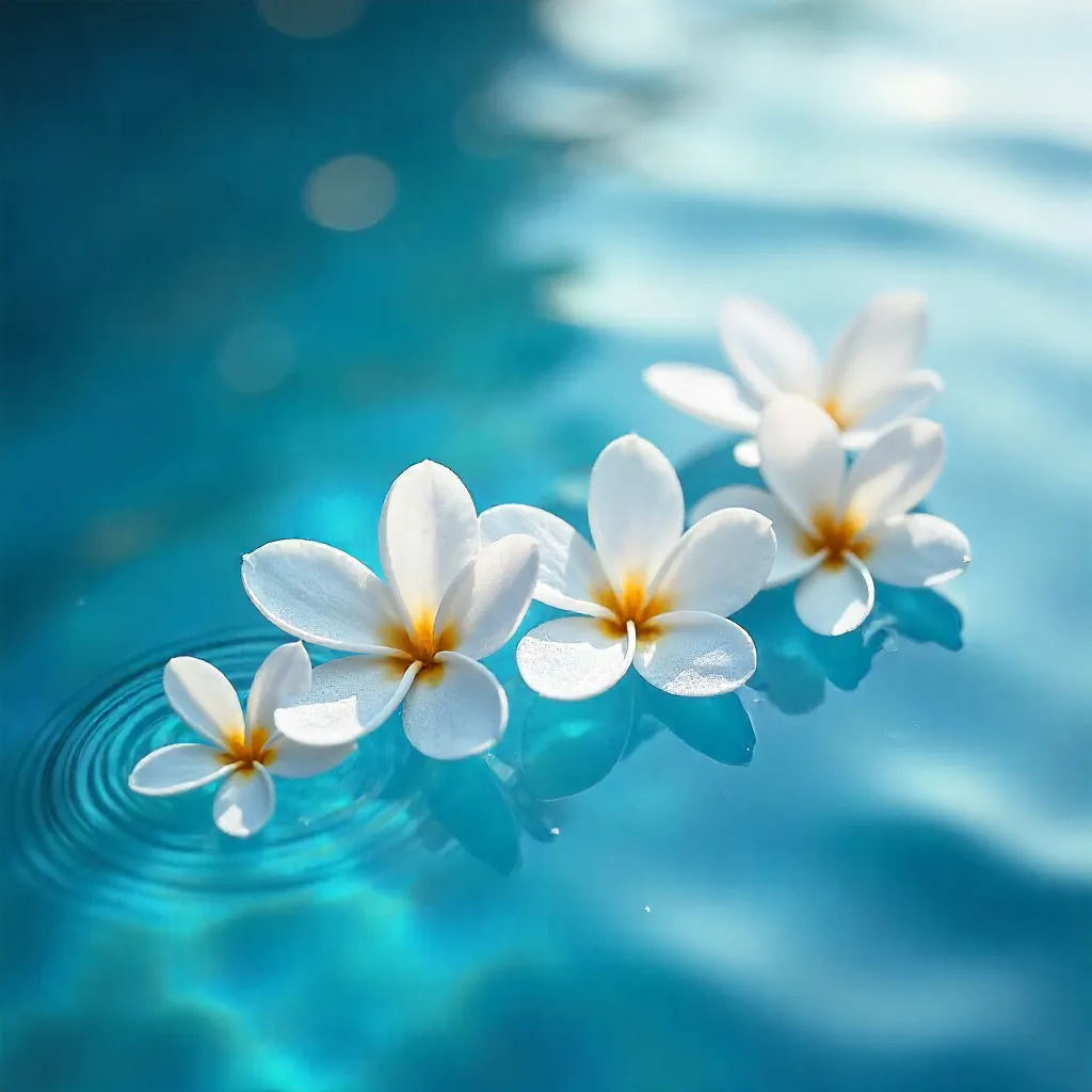 Tranquil White Flowers on Blue Water