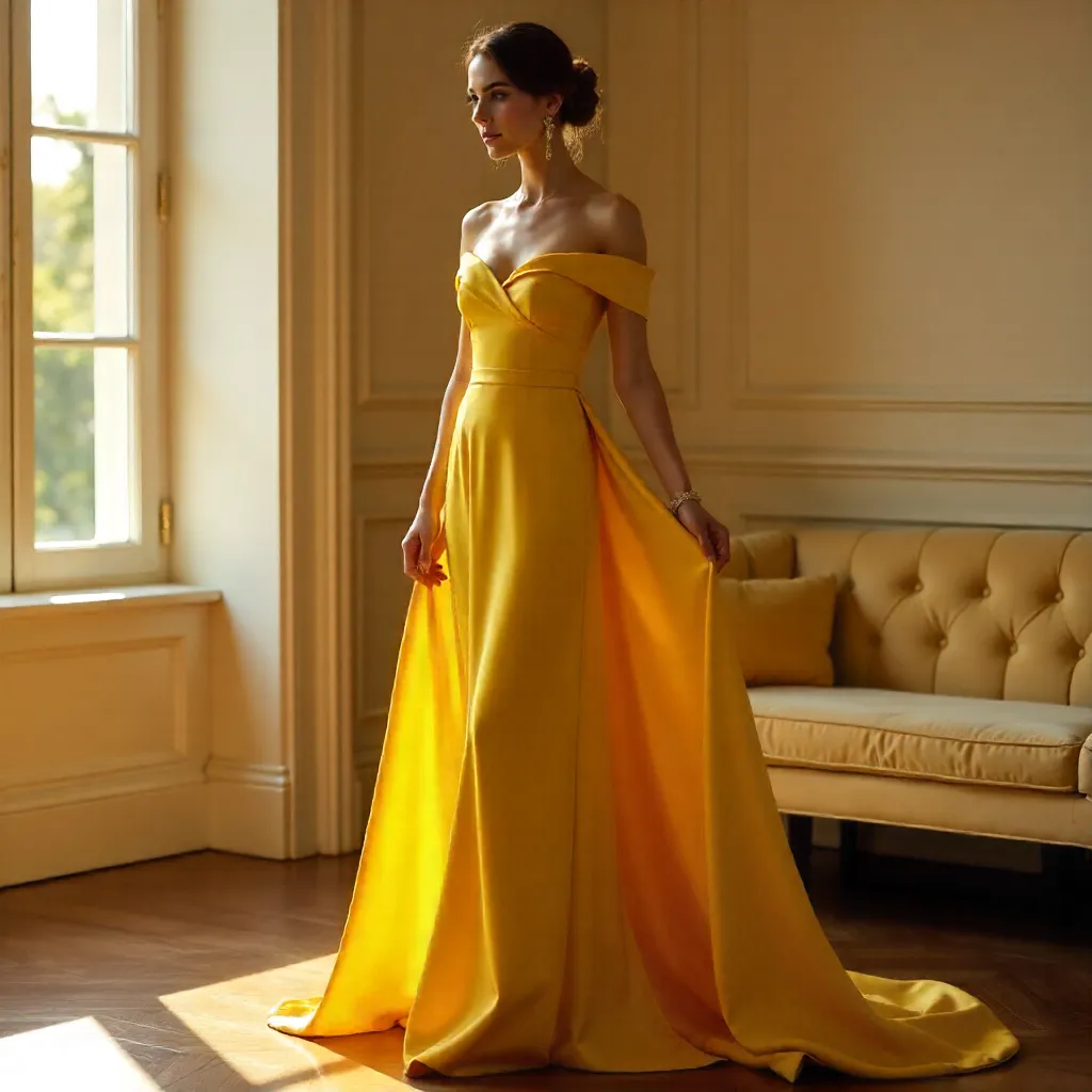 Graceful Yellow Dress in Warm Indoor Light