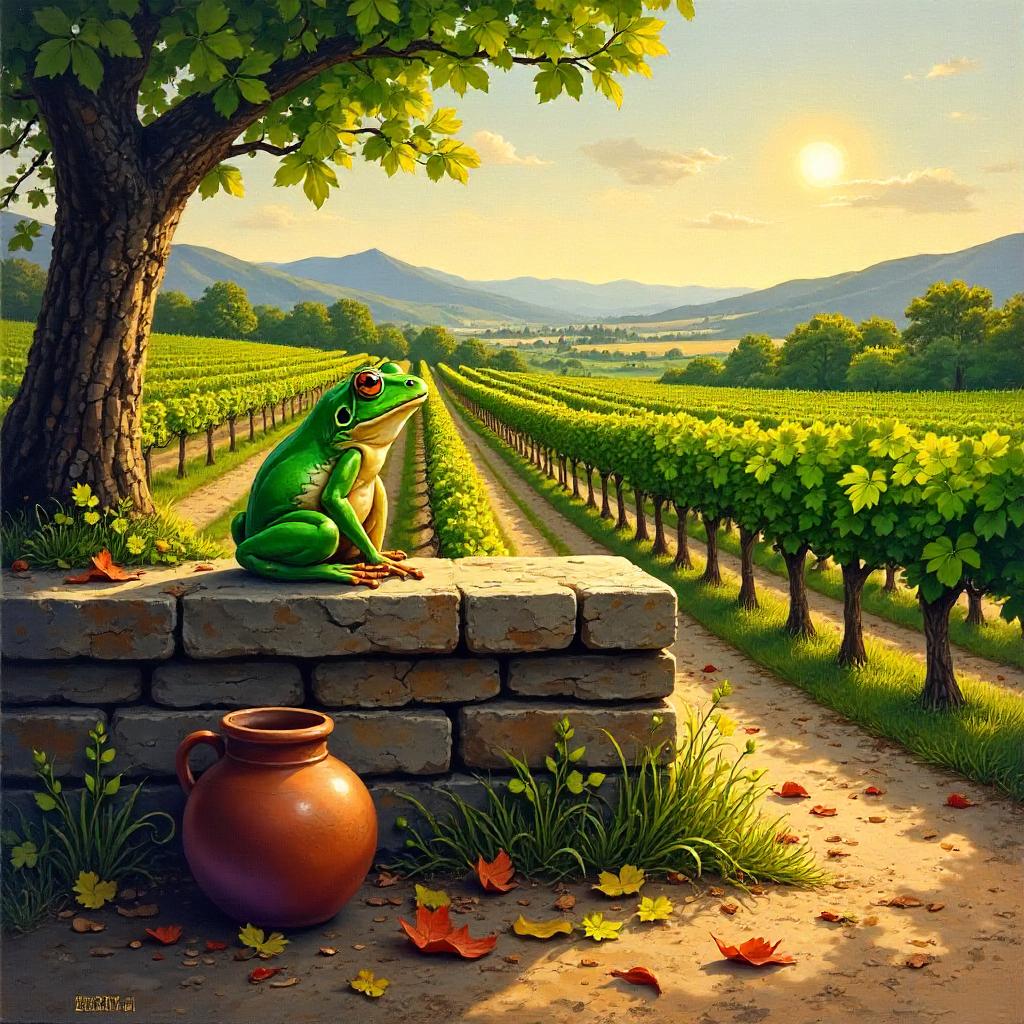 The Vineyard Frog: An Oil Painting