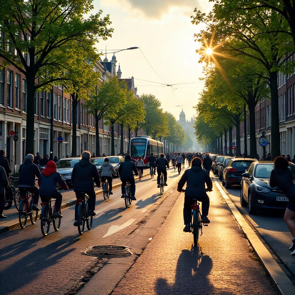 Bustling Amsterdam: Cyclists and Canal Houses