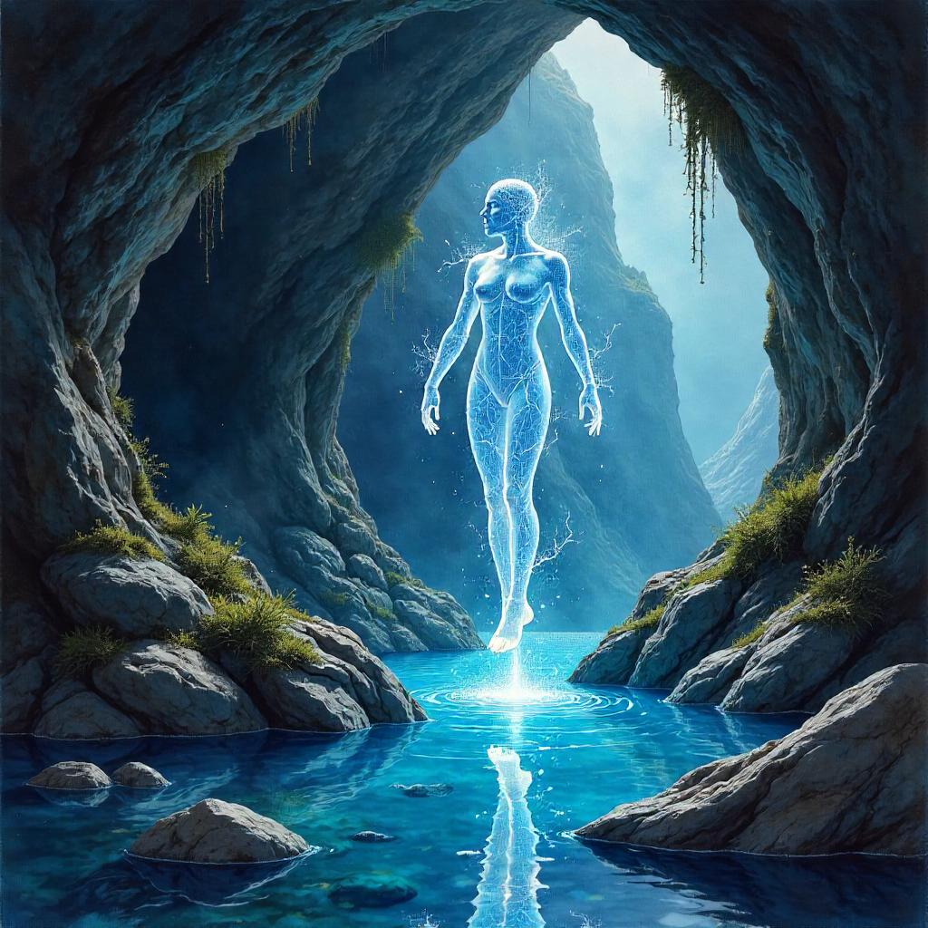 Energy Being in a Cave — Watercolor Reverie
