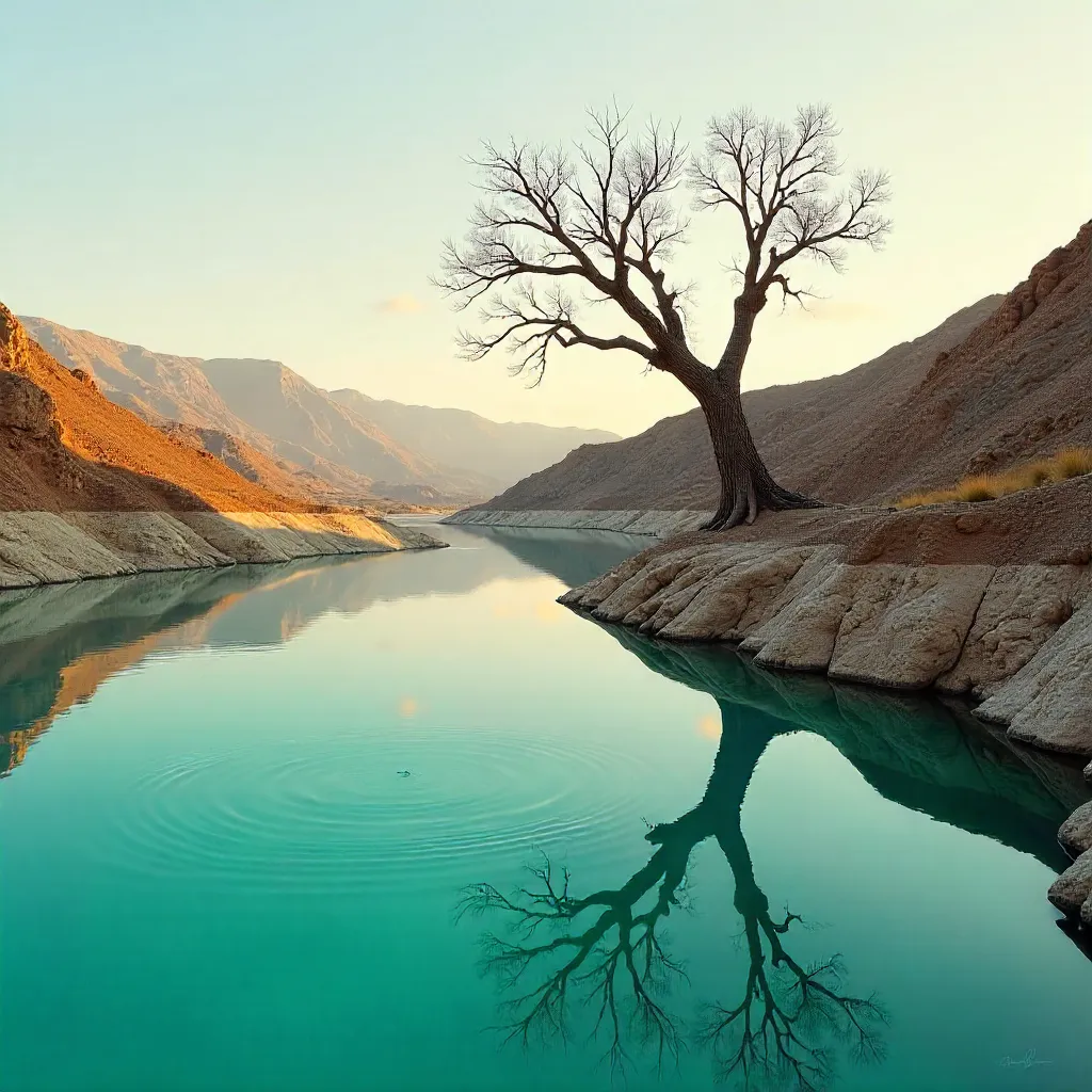 Serene Reflections of a Dry Tree at Hierve el Agua