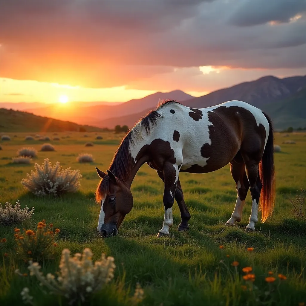 Sunset Grazing Appaloosa in Idaho Countryside