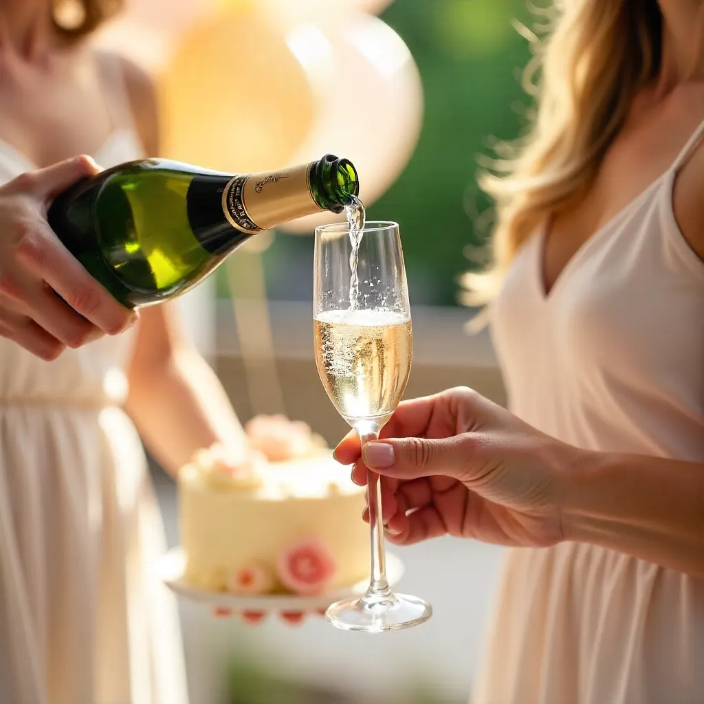 Cropped Bridal Shower: Pouring Sparkling Wine
