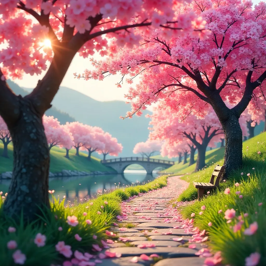 Vibrant Pink Cherry Blossoms in Romantic Spring