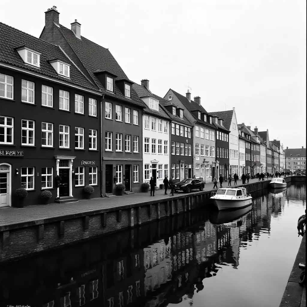 Monochrome Nyhavn: Copenhagen's Rainbow Houses