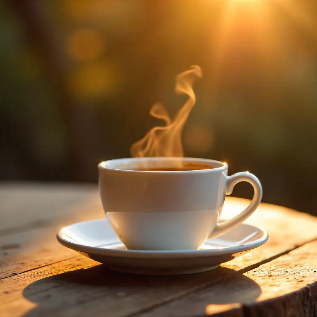 Golden Evening Light on a White Cup of Coffee