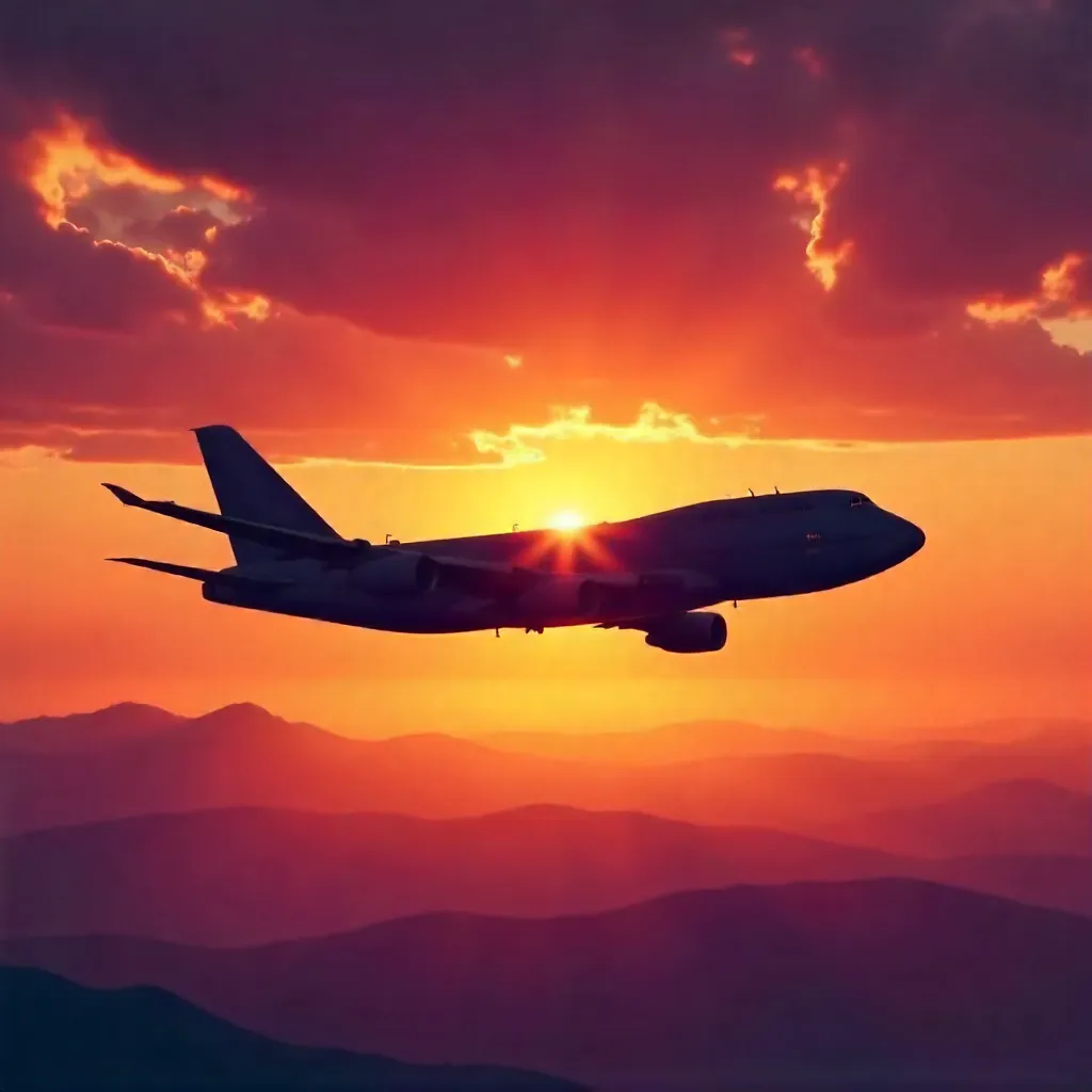 Silhouetted Cargo Aircraft at a Golden Sunset