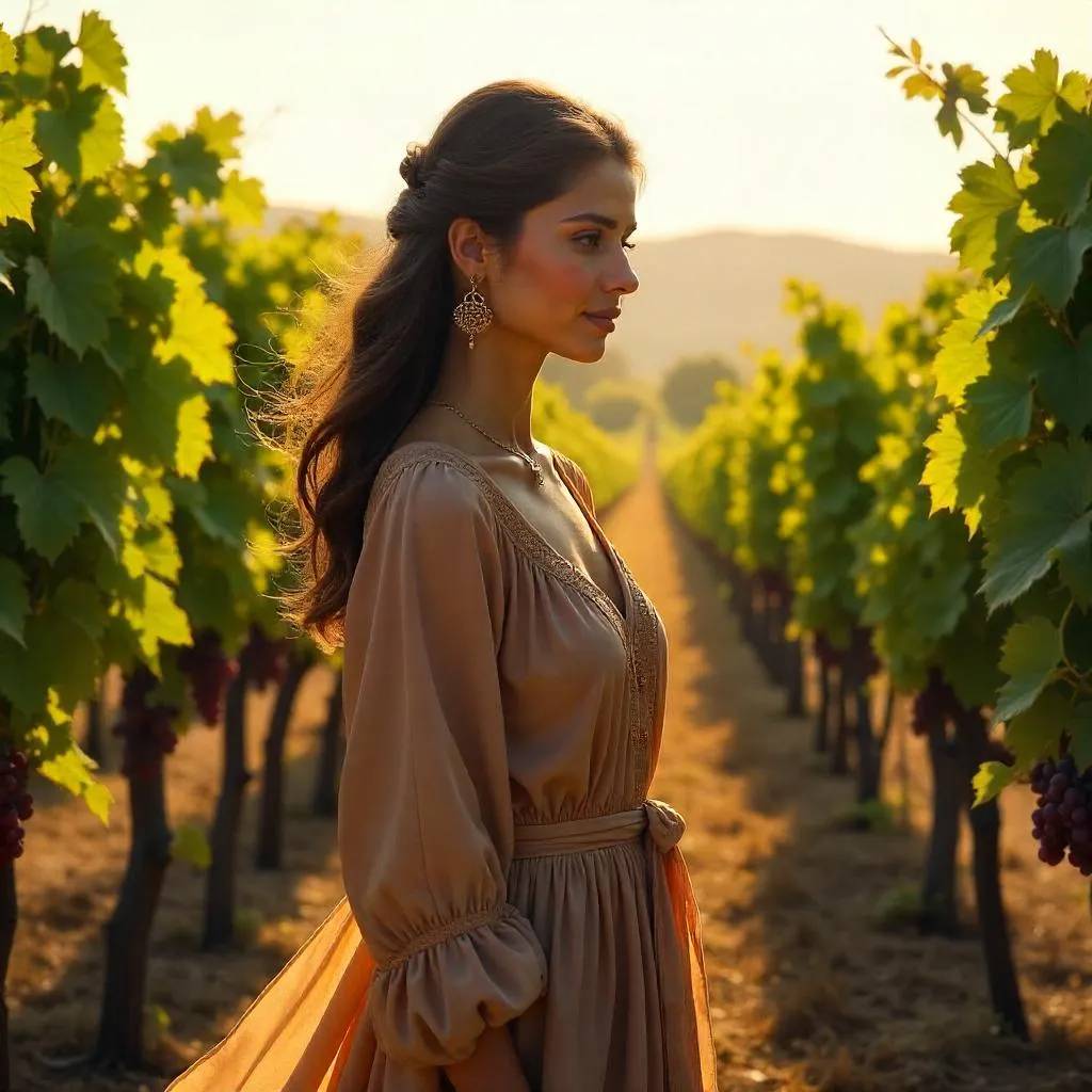 Golden Hour Vineyard: Middle Eastern Woman Concept Art
