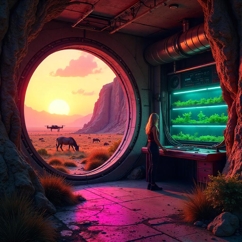 Neon Bunker Over the Savanna: Cyberpunk Refuge