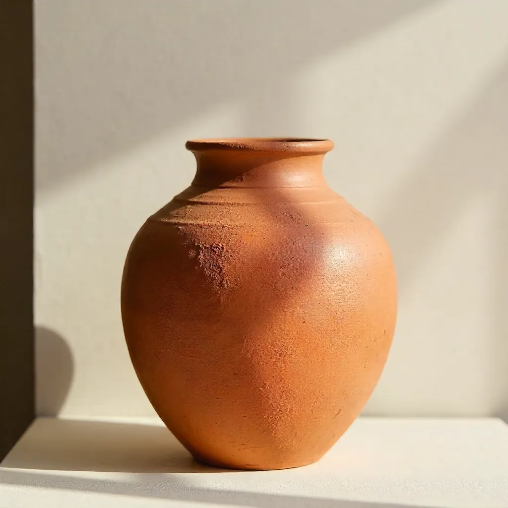 Rustic Clay Vase on Minimalist Warm Studio