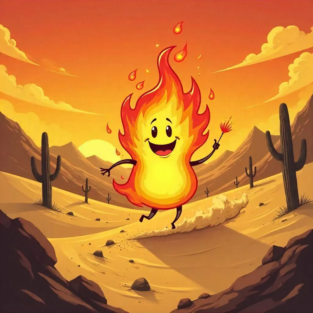 Playful Cartoon Fire in a Whirling Desert Sandstorm