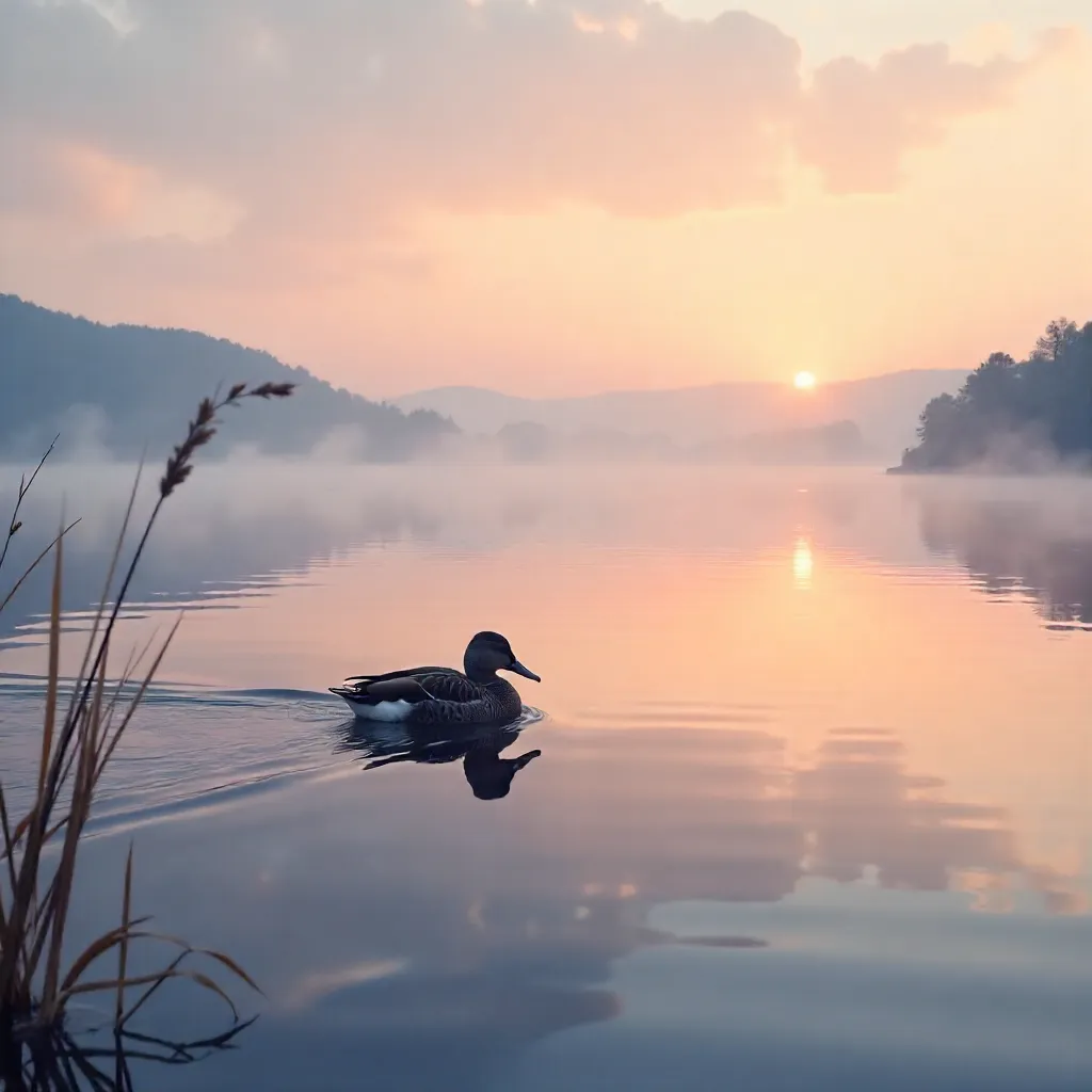 Dawn Mist on the Lake: Lone Duck