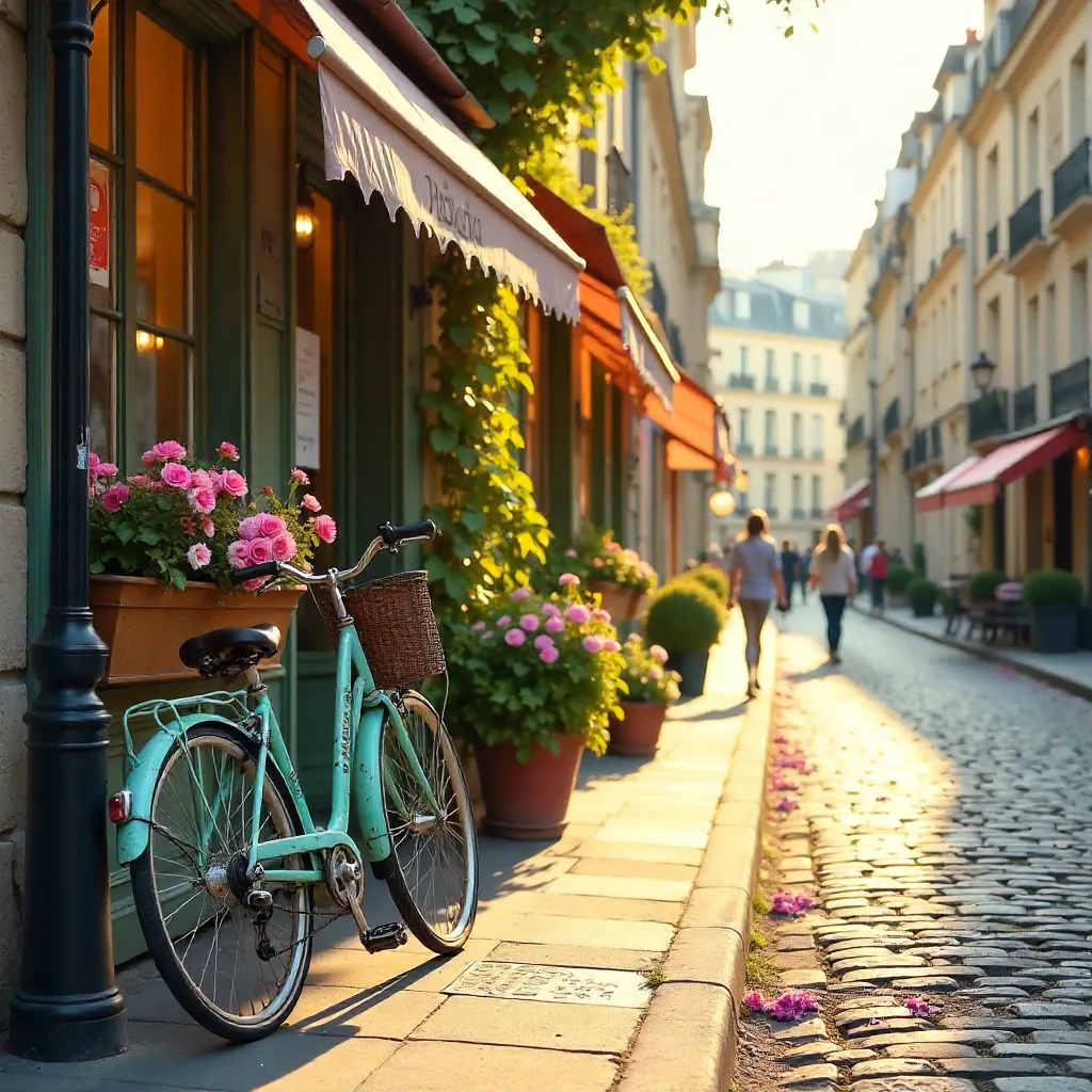 Timeless Parisian Corner: Bicycle, Blooms, Elegance