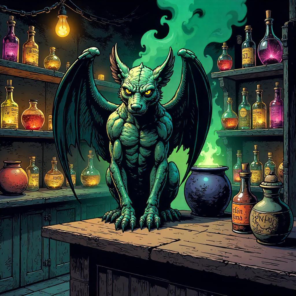 Gargoyle in a Potion Shop: Comic Style