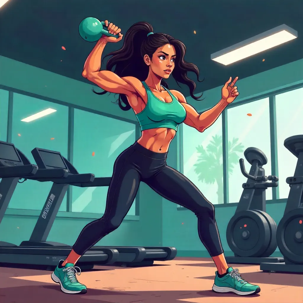 Anime-Style Indian Woman Training in the Gym