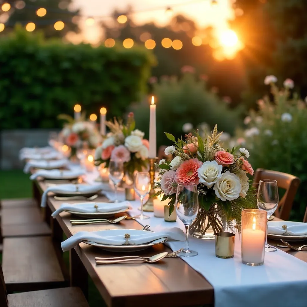 Sunset Elegance: Outdoor Dining with Floral Decor