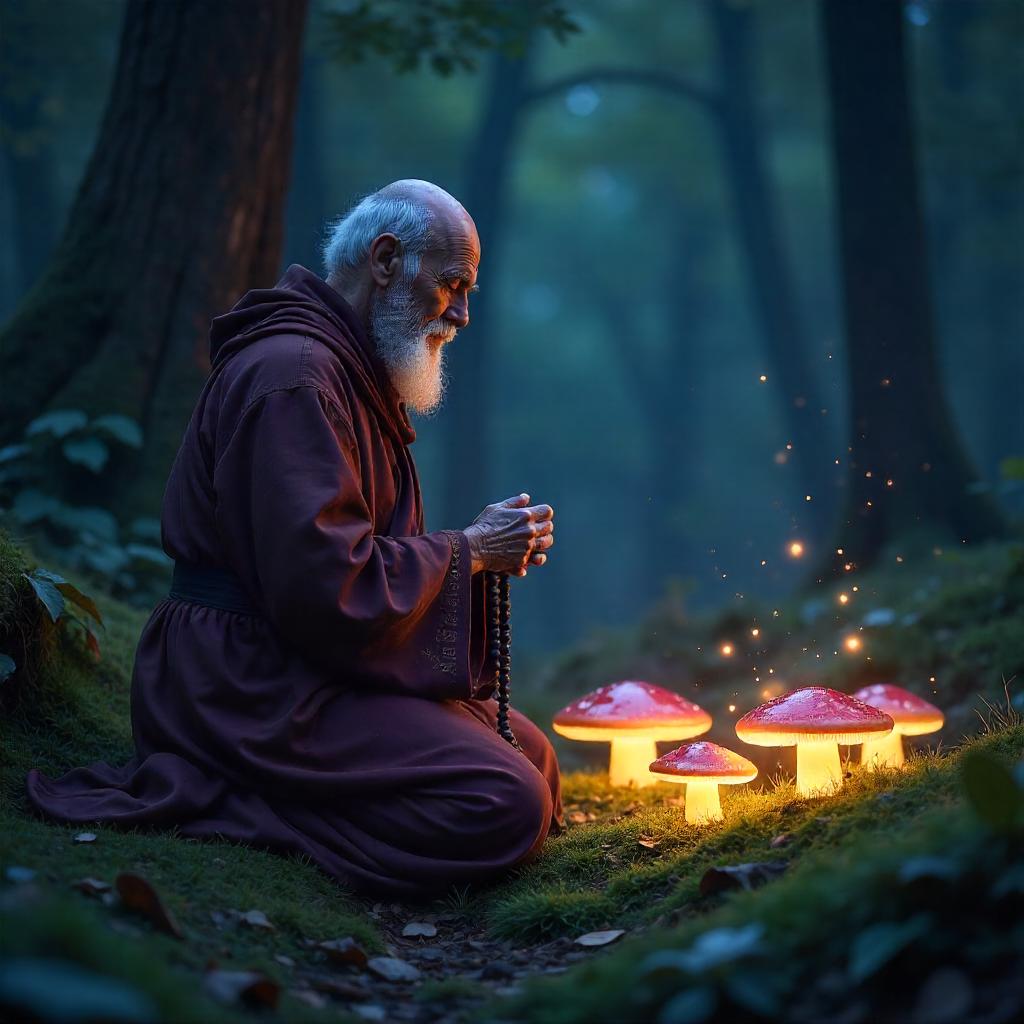 Monk in Fairy Ring: Ethereal Forest Meditation