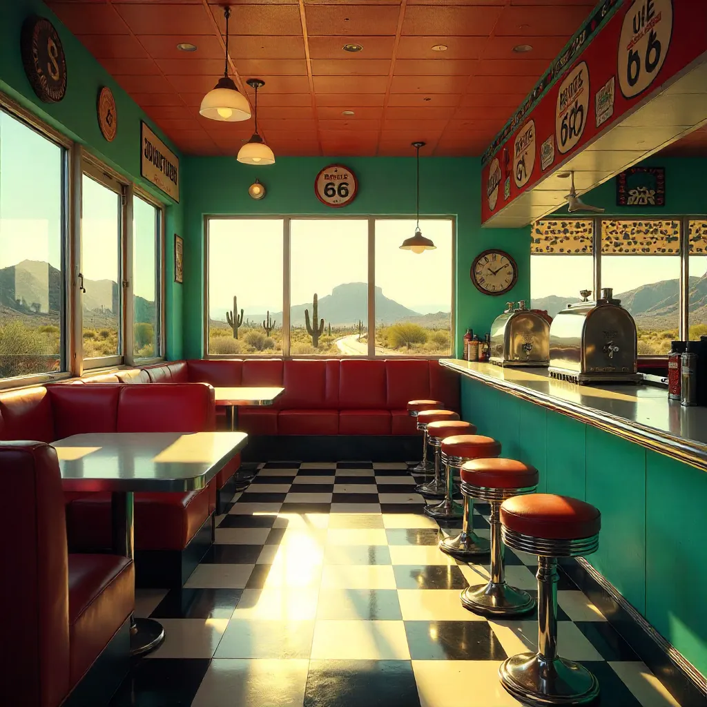 Sunlit Arizona Diner Interior: Warm and Inviting
