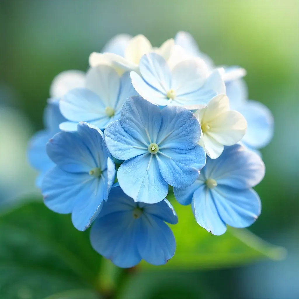 Soft Spring Macro: Blue and White Hydrangea Close-Up