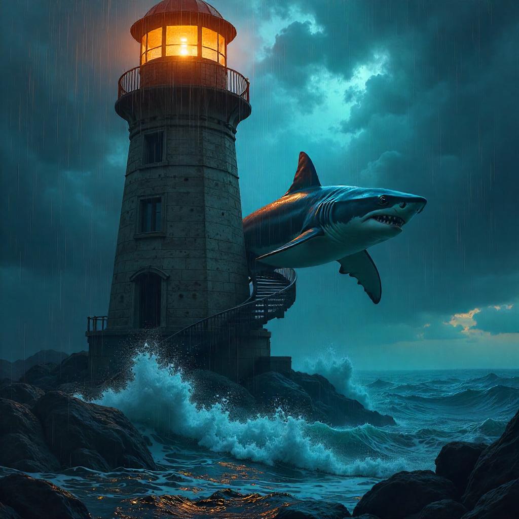 Shark Inside a Lighthouse: Neon Sea Storm