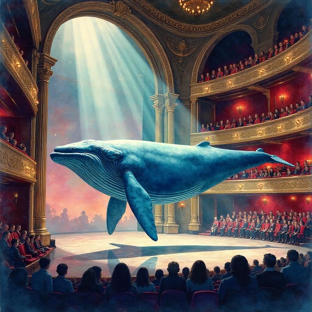Watercolor Whale in a Grand Concert Hall
