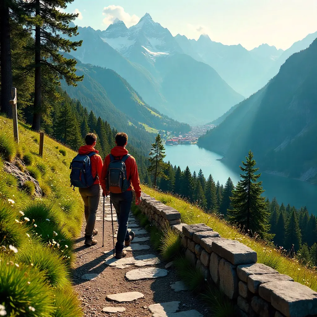 Two Hikers in Canzo: Alpine Vista