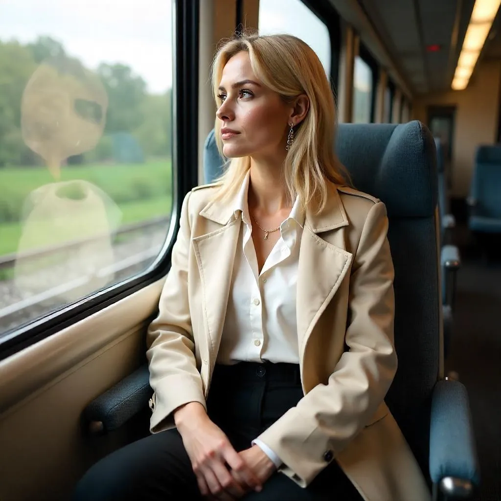 Photorealistic Stylish Adult Woman on a Train