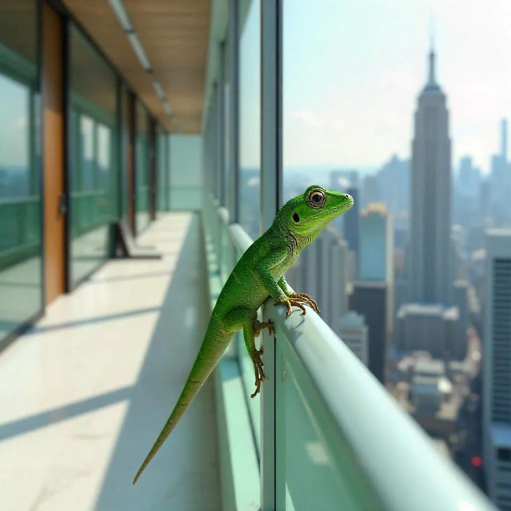 Photorealistic Lizard in a Skyscraper Atrium