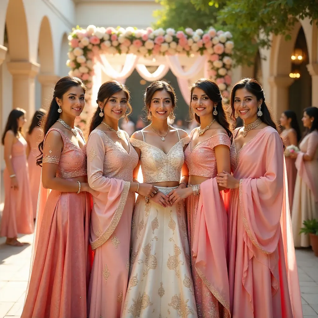 Blush and Pearl: Women in Pink-White Wedding Attire