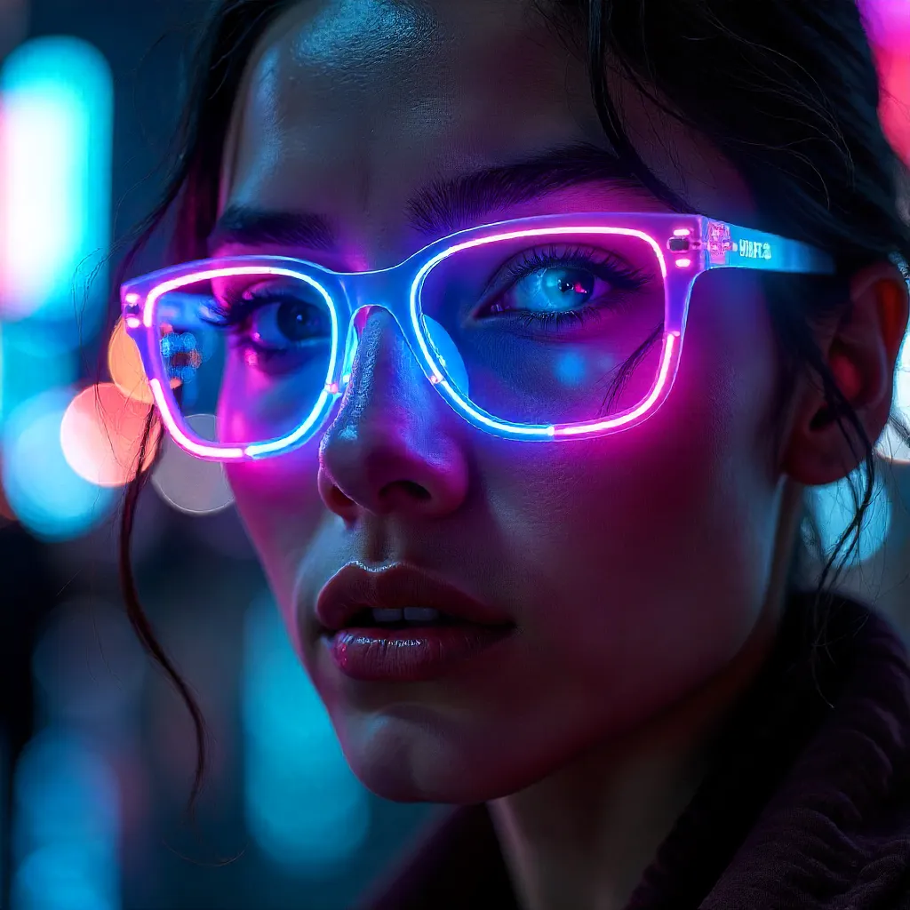 Neon-Lit Glasses Portrait: Futuristic Vision