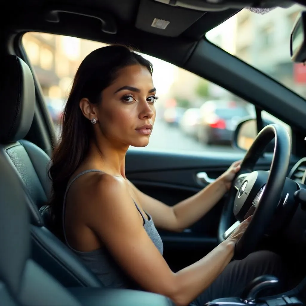 Photorealistic Young Latina Woman in a Car