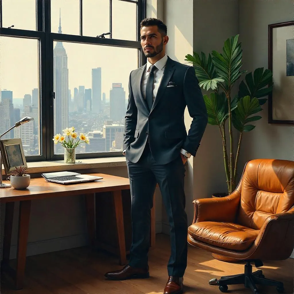 Oil Portrait of a Professional Latino Man in a Modern Apartment