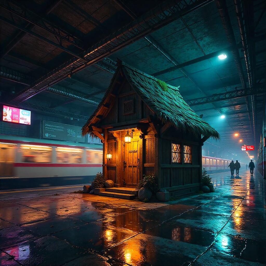 Hut in the Subway: Neon Digital Dream
