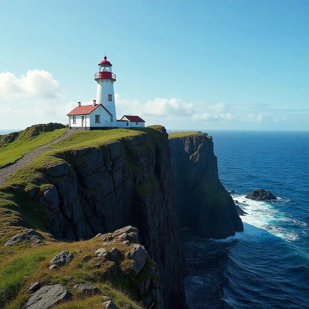 Lone Icelandic Lighthouse on a Coastal Bluff