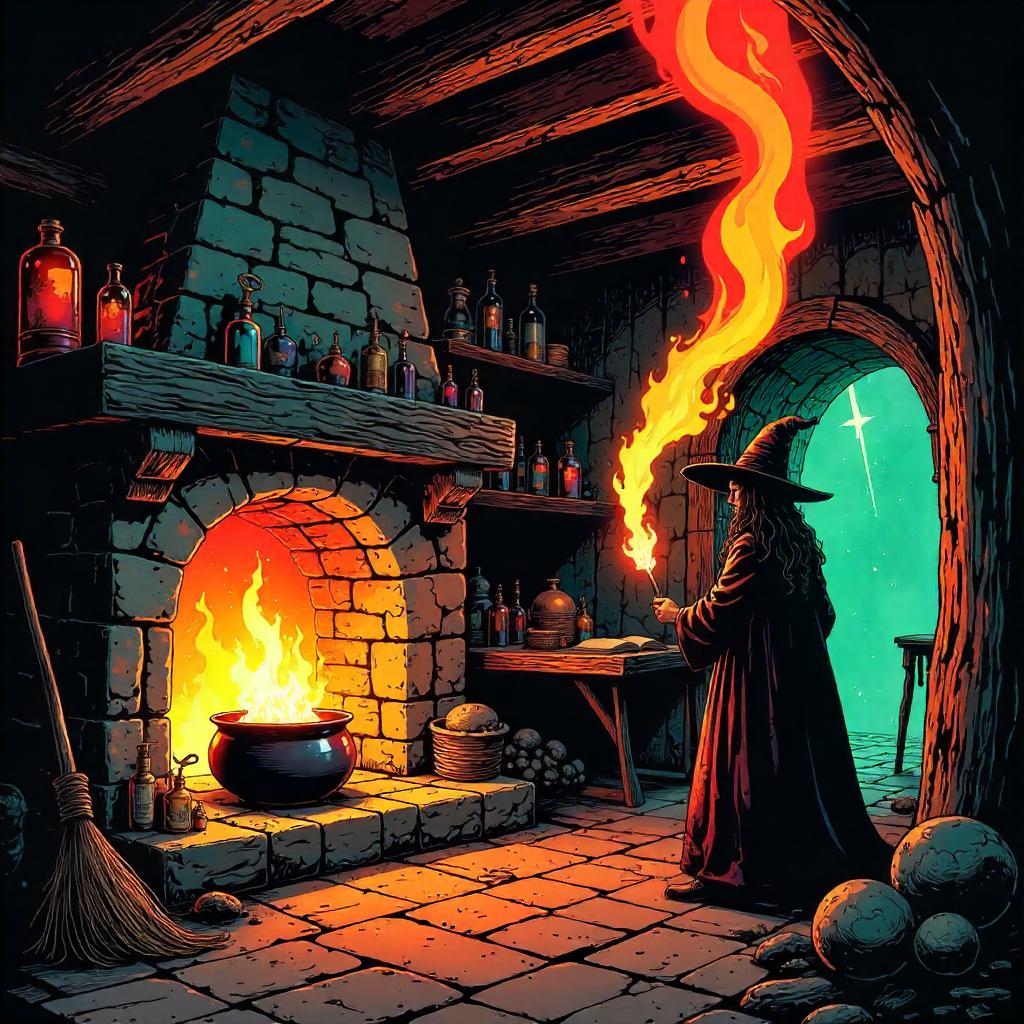 Firelit Witch Hut: A Comic Book Inferno