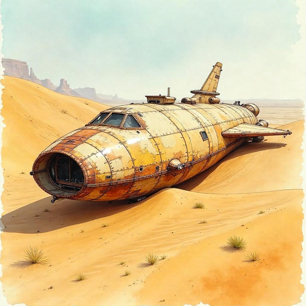 Desert Mirage: A Watercolor Spacecraft